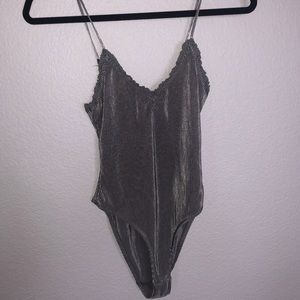 Silver ribbed bodysuit